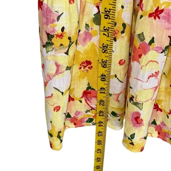 LAUREN CONRAD Midi Dress Ruffles Sleeveless Floral Yellow Pink Green Women L - Picture 6 of 11